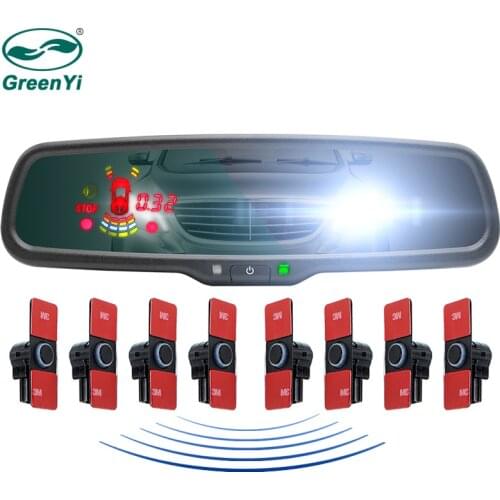 GreenYi Parking Sensors with Mirror Auto Dimming Monitor with Car Auto Parktronic LED Parking Sensors 4/8 Radar Detector System