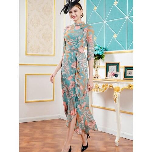 2021 Spring Autumn Cheongsam Dress Women Trendy Asymmetrical Hem Long Dress for Women Cascading Ruffle DZ2728