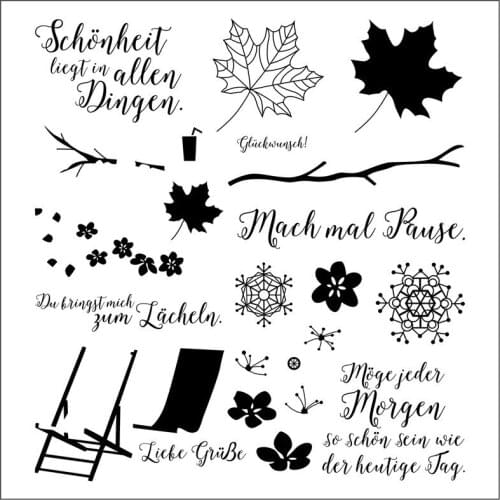 German Leaves Text Silicone Clear Rubber Stamp Sheet Cling Scrapbooking DIY Cute Pattern Photo Album Paper Decoration