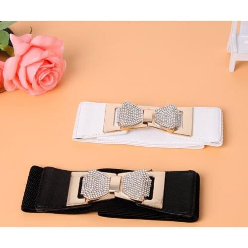 New women fashion Diamond metal buckle belt Ladies party dress stretch elastic waist seal girdle waistband Decorative Accessory