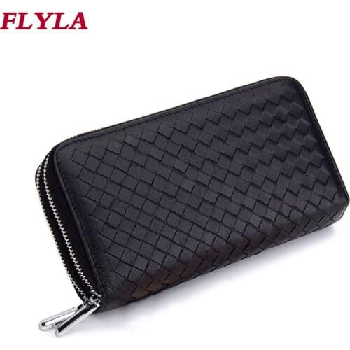 RFID Blocking Double Zipper Long Clutch Wallet Cellphone Wallet for Men and Women with Hand Strap for Card, Cash, Coin, Bill