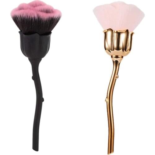Nail Dust Brush Pink Rose Brush Nail Art Cleaning Brush Blush Powder Brush(Gold)