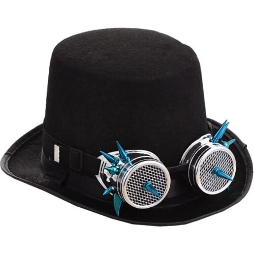 Steampunk Top Hat Women Steam Punk Goggles Fedoras Hat For Men Millinery Steampunk Glasses Party Performing Cap