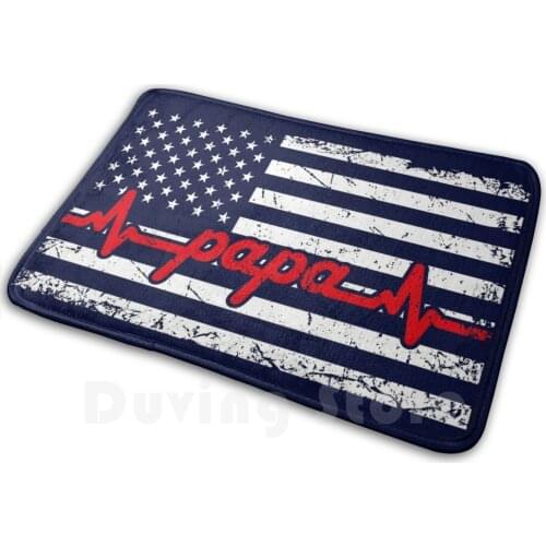 Thin Red Line Firefighter Papa American Flag Ekg Heartbeat Soft Non-Slip Mat Rug Carpet Cushion Firefighter Dad