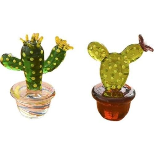 Handmade Plants Potted Bonsai Garden Decoration Glass Cactus Figurines Ornaments Desktop Craft Adornment For Home Garden Decor