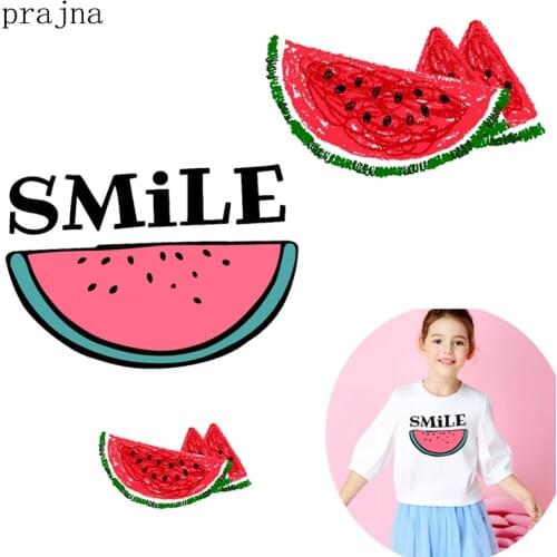 Prajna Watermelon Heat Transfer Vinyl Cute Cartoon Fruit Patch Print Thermal Iron On Transfer Patches For Clothes kids Stickers