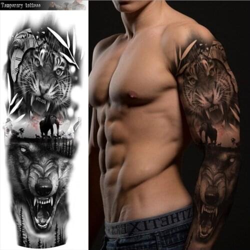 Waterproof Temporary Tattoo Sticker totem geometric full arm large size sleeve tatoo fake flash tattoos for men women T1909