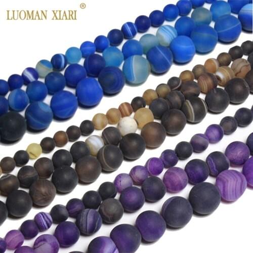 AAA Colorful Matte Natural Agate Stone Dull Polish Stripe Beads For Jewelry Making DIY Bracelet Material 6/8/10 mm Strand 15