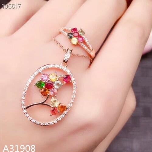 KJJEAXCMY Fine jewelry 925 sterling silver inlaid natural tourmaline womens pendant necklace ring set support detection