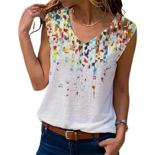 New Stylish Summer Vest Sleeveless Ethnic Floral Print Blouse Women V Neck Tank Top Streetwear
