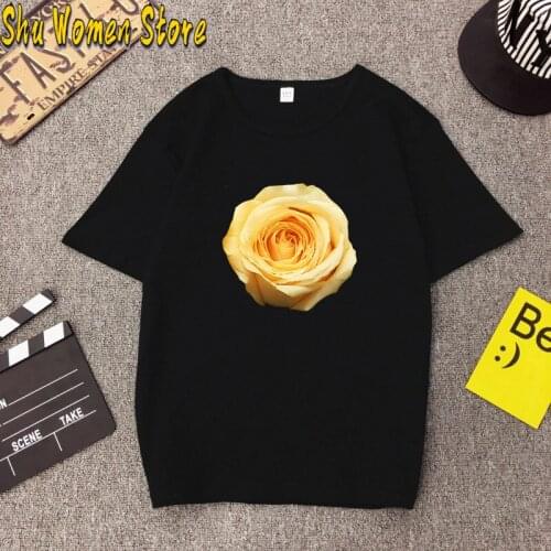 Rose Print Female T Shirt Harajuku T-Shirts Women 2021 New Summer Short Sleeve Casual Clothing Punk Tee Tops