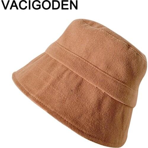 VACIGODEN Women Fashion Cotton Bucket Hat Pure Color Sunbonnet Fedoras Outdoor Chapeau Fisherman Caps De Pescador Gorros
