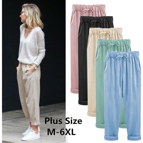Plus Size Harem Pants Women linen Casual Spring Autumn High Waist Ankle-Length Comfotable Pants Female