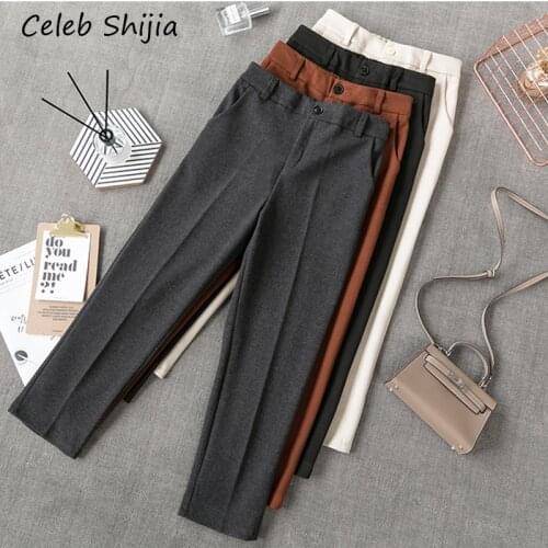 High Waist Woman Woolen pants Loose apricot gray business OL blazer suit pants female autumn winter New
