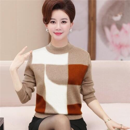 New Contrast Color Winter Sweater Women Long Sleeve Jumper Top Women Sweater and Pullover Knitted Sweater Female Pull Femme M458