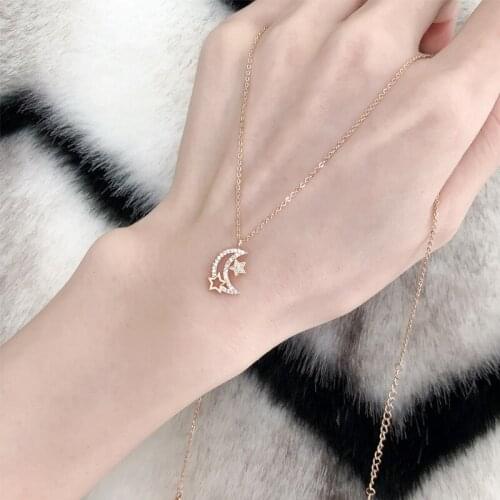 Adjustable Link Chain Rose Gold Color Choker Necklaces For Women Star Moon Pendants Statement Jewelry dz608
