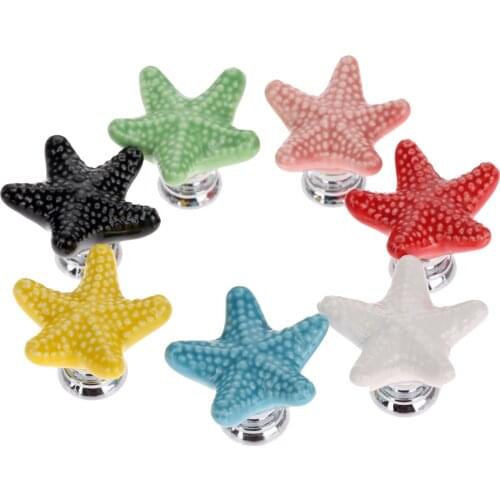 1x Starfish Ceramic Drawer Knobs Cabinet Pulls Kitchen Cupboard Handles Decorative Furniture Knob