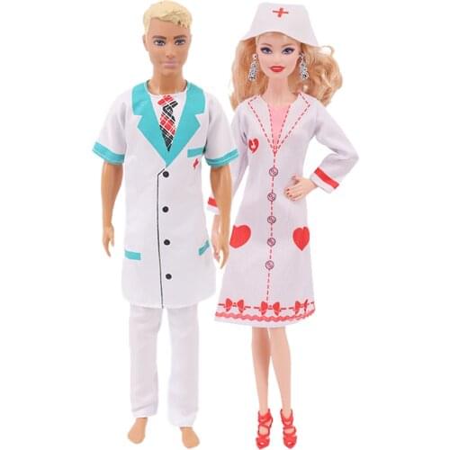 2Pcs /Set Barbies Doctor Nurse Costume Scene Cosplay Doll Clothes For Barbie 11.8Inch Doll Ken Doll Accessories Girl`s Toys DIY