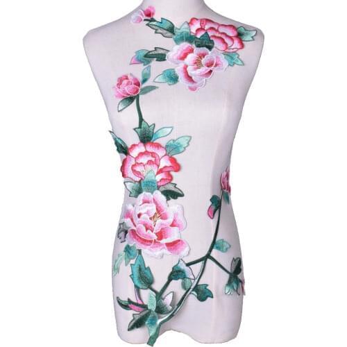 2Pcs/Set Embroidery Lace Appliques Pink Flowers Lace Fabric Patch DIY Apparel Clothing Sewing Patchwork Scrapbooking