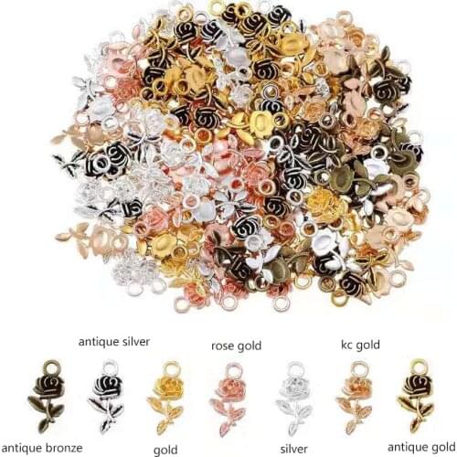 25Pcs 25x17m Antique Silver Alloy Rose Flower Charms Pendant Jewelry Findings
