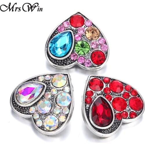 6pcs/lot New Snap Button Jewelry Rhinestone Love Heart 18mm Metal Snap Buttons Fit Snap Button Bracelet Bangle Necklace