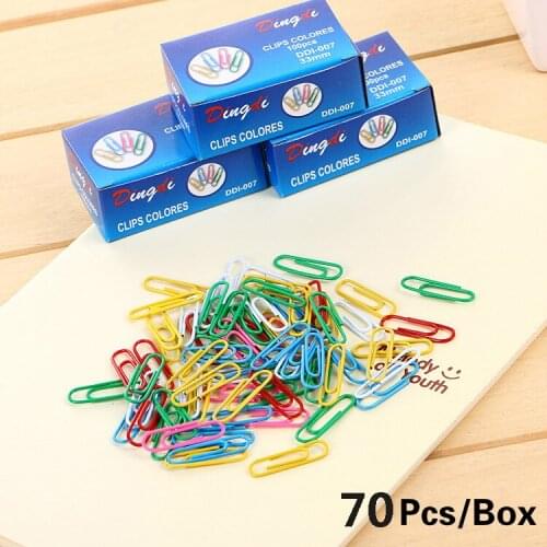 70Pcs/set Clips Colorful Plain Steel Simple Paper Clips 28mm Paperclips Metal Silver Pin Stationery Office School Supply