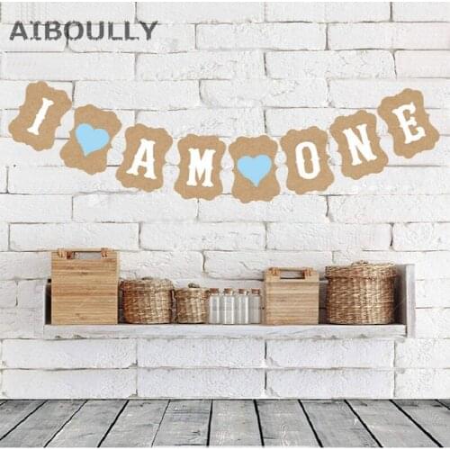 8 flags sign ' I AM ONE ' Banner Baby Boy Girl 1st Birthday Party Decorations Baby Shower First Year Bunting PhotoBooth Garland