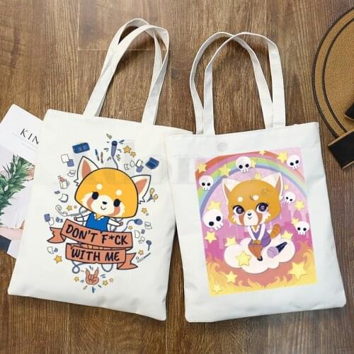 Aggretsuko Aggressive Retsuko Death Metal Graphic Cartoon Print Shopping Bags Girls Fashion Casual Pacakge Hand Bag