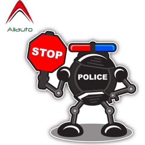 Aliauto Cartoon Car Sticker Funny Policeman Robot Stop Vinyl Decal Cover Scratches for Volkswagen Audi B8 Opel Astra,11cm*11cm
