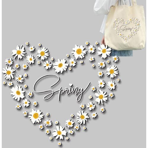 Daisy heart Applique on Clothes Iron-on Transfers Stickers on fabric Heat Transfer PVC Patch stickers t shirts