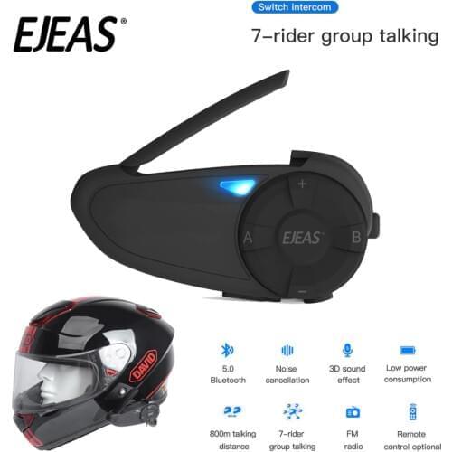 EJEAS Bluetooth 5.0 Motorcycle Intercom Helmet Headset Upto 7 Riders Wireless Waterproof Interphone Headsets Quick7 FM