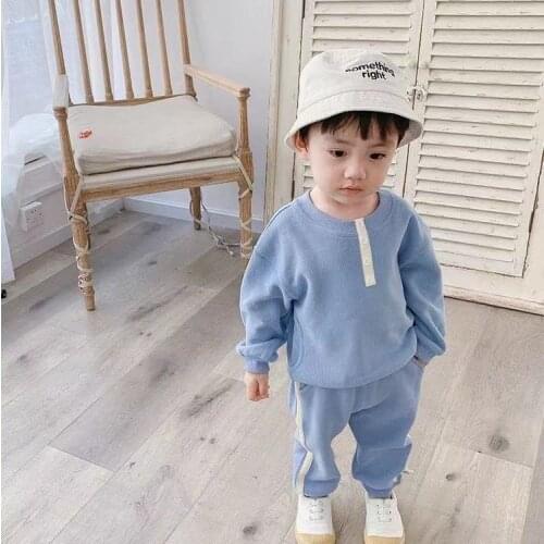 Childrens Suit 2021 Autumn New Solid Color Simple Top Pants Suit Korean Casual Fashion Two Piece Set for Boys and Girls