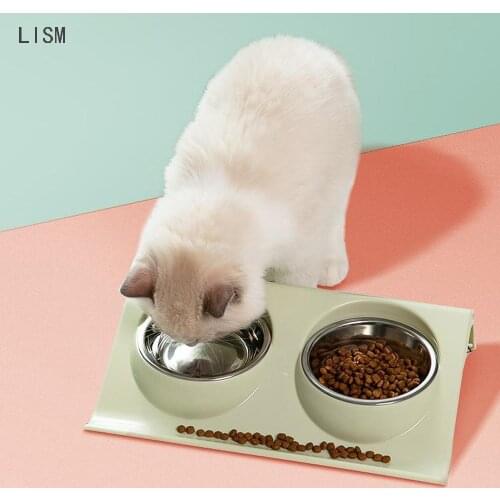 Pet Cat Dog Double Bowl With Stand Dog Bowls Non-slip Cat Drinking Water Bowl Cats Feeding Double Bowls Pet Cats Feeder Supplies