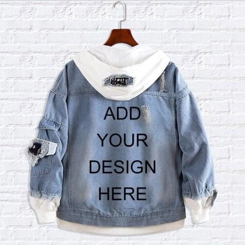 Custom Denim Jacket Men Women Hooded DIY Your OWN Design Autumn Men Fake Two Pieces Streetwear Bomber Jacket Coat Oversize S-5XL