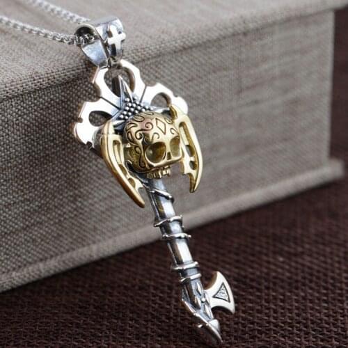 FNJ 925 Silver Pendant for Jewelry Women Original Pure S925 Sterling Silver Pendants Punk Skull Cross Key