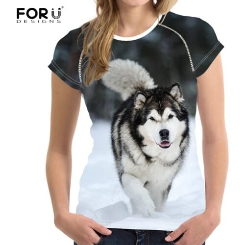 FORUDESIGNS Cool 3D Dog Alaskan Malamute Print T Shirts Women Fashion Brand Female Summer Short Sleeve Tees Casual Fit T-shirts