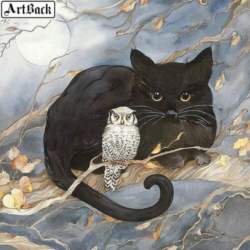 5d full square diamond painting black cat owl pattern diamond mosaic animal full round diamond embroidery sticker