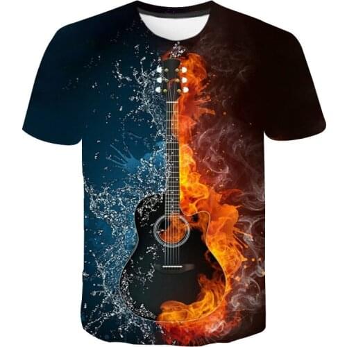 Guitar Music Note 3D Print T-Shirts Water Fire Men Women Streetwear Fashion O-Neck Short Sleeve T Shirt Tees Tops Unisex Clothes