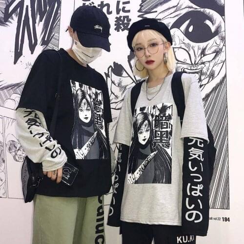 Harajuku Tshirt Streetwear Hip Hop T-shirts Men Women Autumn Amine T Shirt Funny Long Sleeve Loose T Shirt Japan Cartoon T shirt