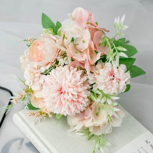 Peony Artificial Flowers High Quality Luxurious Bouquet Wedding Decoration for Home Table Decor Sky Blue Fake Flowers Hydrangea