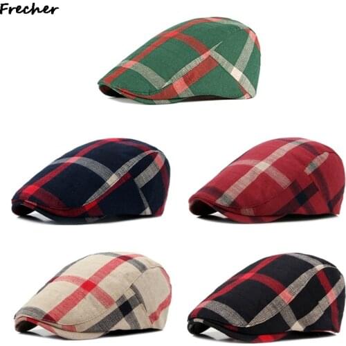 French Style Cap Plaid Beret Women Spring Summer Cotton Irish Red Green Fashoin Cap Gentlemen Vintage Winter Ladies Hat