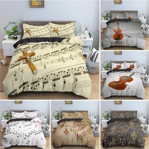 3D Violin And Musical Notation Bedding Set Soft Luxury Duvet Cover Set Pillowcase King Queen Twin Size Quilt Cover 2/3PCS