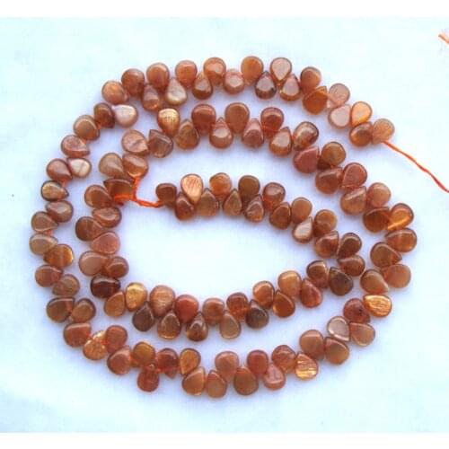 Natural Gold Sunstone Flat Teardrop Loose Beads For Jewelry Making DIY Bracelet Necklace Earrings
