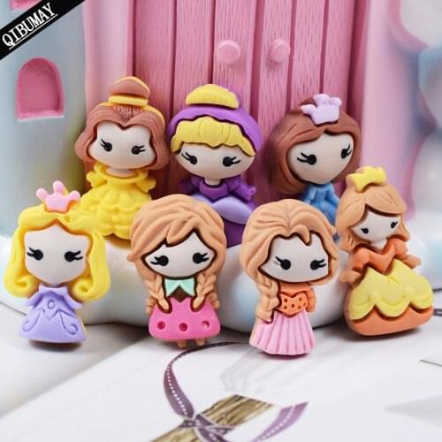 QIBU 10pcs Soft Clay Resin Dolls Cute Cartoon Princess Accessories DIY Hair bow Materials Kids DIY Accessories Phone Decoration