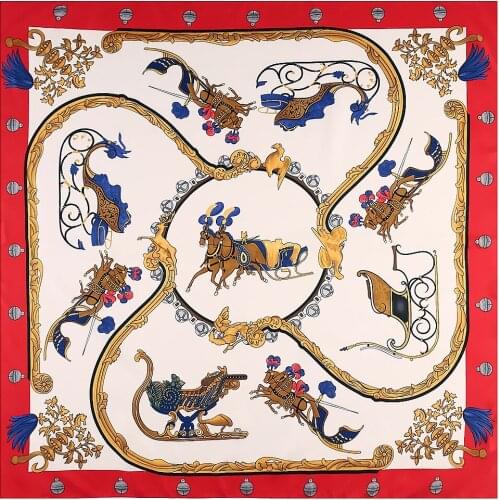 Chain Print Square Scarf 100% Twill Silk Scarf Women Luxury Brand Design Kerchief Scarves For Ladies Fashion 130cm Shawl Echarpe