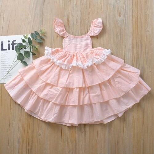 2020 Baby Girl Summer Plaid Lace Cake Dress Girls Kids Princess Birthday Party Dresses Children Vestidos Clothes
