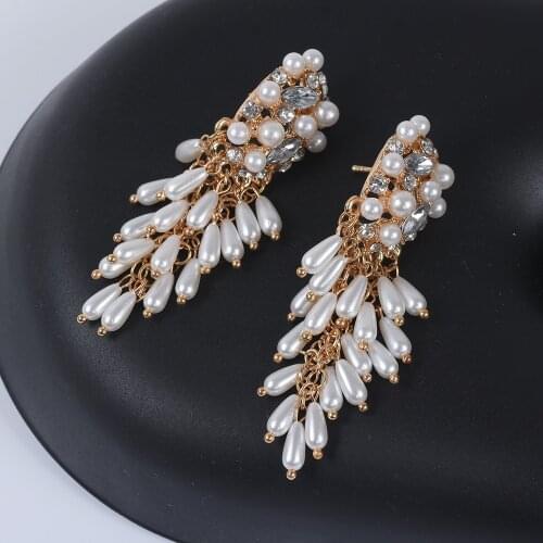 Fashion Faux Pearl Earrings ZA Long Hanging Earrings Women Golden Chains Drop Earrings Woman Crystal Luxury Earings Jewelry 2020