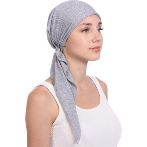 Muslim Fashion Women Solid Color Cotton Turbanet Long Tail Turban Caps Ladies Cancer Chemo Cap Islamic Hijab Underscarf Bonnet
