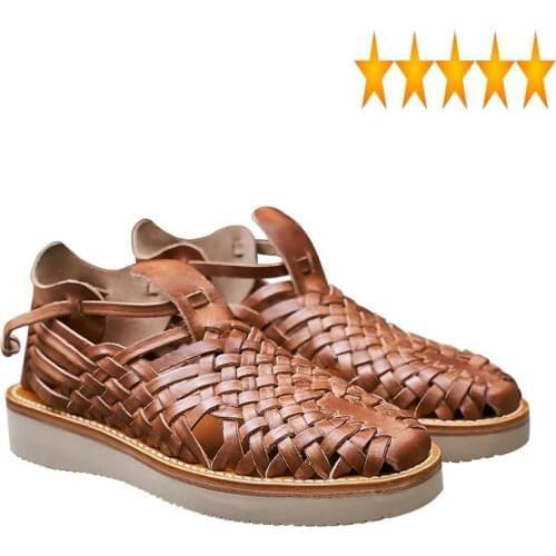 Platform Handmade Weave Vintage Men Top Quality Genuine Leather Rome Sandals 2021 Summer Beach Shoes Sandalias Plus Size