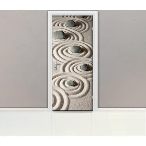 Hot Door Mural Zen Beach Stones Wall Door Sticker DIY Self-adhesive Waterproof Wallpaper Poste for Home Decoration Gift